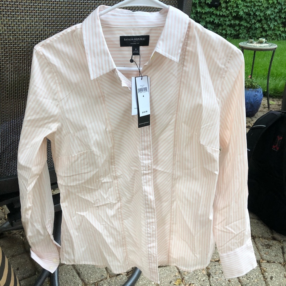 NWT Banana Republic Pink Pinstriped Button Down